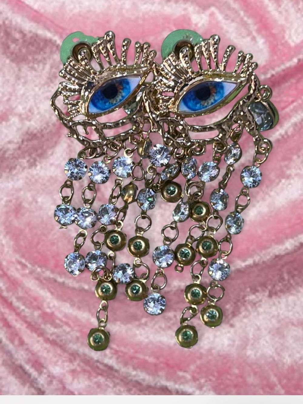 Gold-tone Blue Eye Dangle Earrings - Designer Style